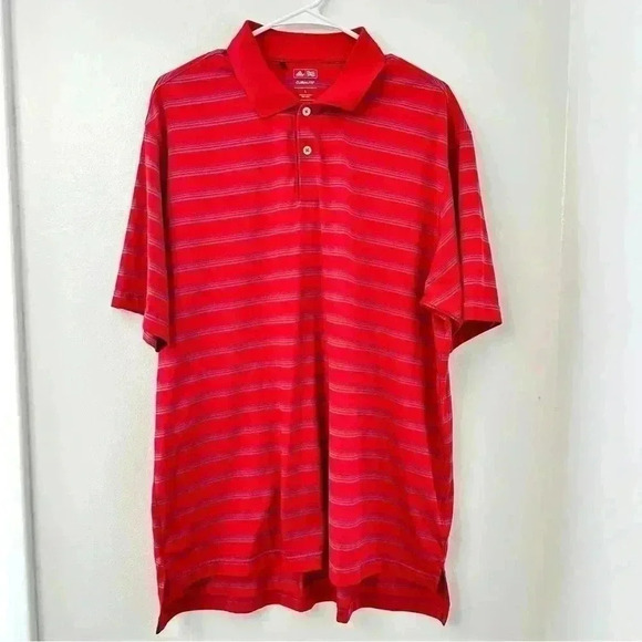 Adidas Climalite Golf Polo‎ Red Stripes Shirt Men’s Size Large Sports Athletic - Picture 1 of 9